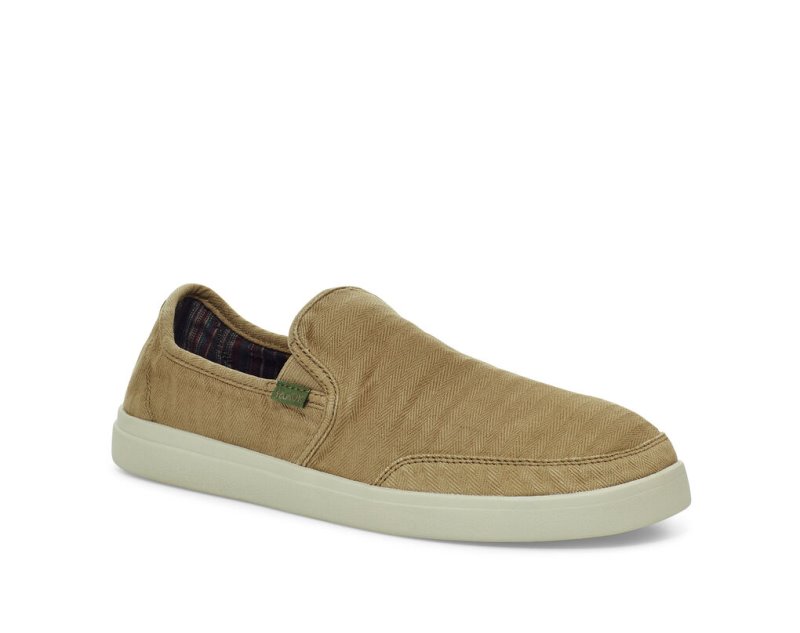 Sanuk Vagabond Slip On Sneaker Wash Vegan Men's Sidewalk Surfers Khaki | Canada 191RVD